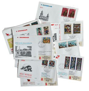 Flugpost der Swissair mit Briefmarken des Fürstentum Lichtensteins (FL)